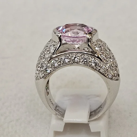 Victoria Wieck Pink Sapphire & Diamond Simulant Sterling Silver Ring Sz 6. - Picture 6 of 11